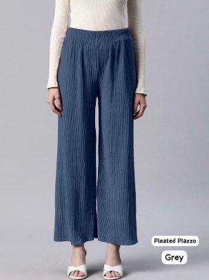 Heavy Lycra Pleated  Grey Colour Plain Palazzo