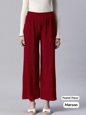 Heavy Lycra Pleated  Maroon Colour Plain Palazzo