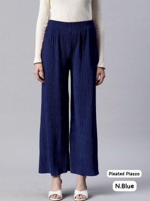Heavy Lycra Pleated  Navy Blue  Colour Plain Palazzo