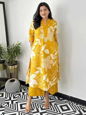  Heavy Maslin Fabric Yellow Co Ord Set