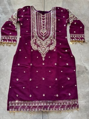 Heavy Moti Work  Wine Colour Gharara Suit