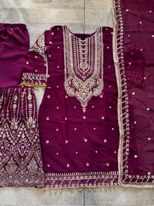 Heavy Moti Work  Wine Colour Gharara Suit