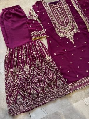Heavy Moti Work  Wine Colour Gharara Suit