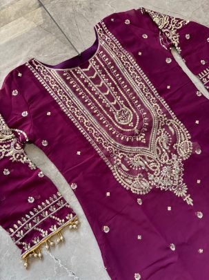 Heavy Moti Work  Wine Colour Gharara Suit