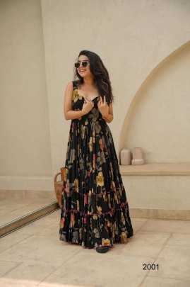 Heavy Rayon Black Colour One Piece Dress