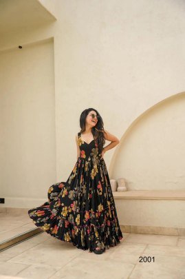 Heavy Rayon Black Colour One Piece Dress