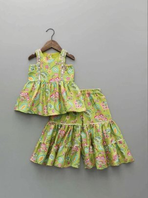 Heavy Rayon Mirror Work Lace Kids Sharara Suit