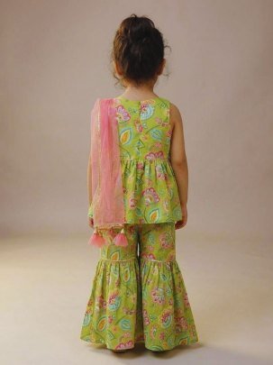 Heavy Rayon Mirror Work Lace Kids Sharara Suit
