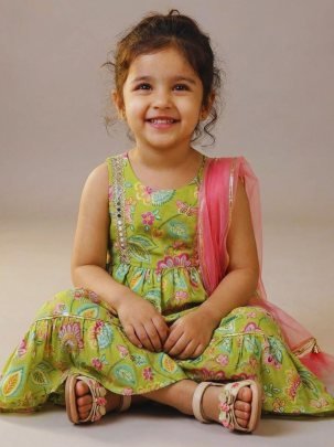 Heavy Rayon Mirror Work Lace Kids Sharara Suit