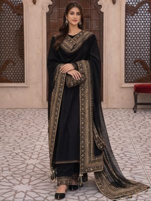 Heavy Roman Silk Black Colour Pakistani Suit