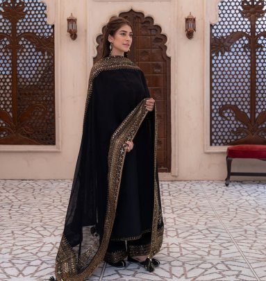 Heavy Roman Silk Black Colour Pakistani Suit