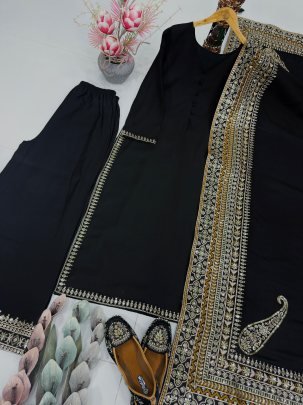 Heavy Roman Silk Black Colour Pakistani Suit