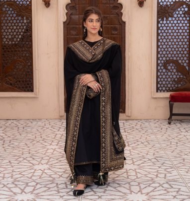 Heavy Roman Silk Black Colour Pakistani Suit