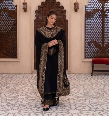 Heavy Roman Silk Black Colour Pakistani Suit