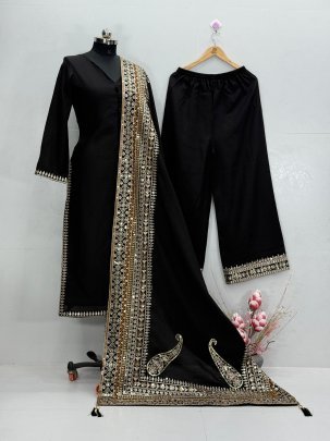 Heavy Roman Silk Black Colour Pakistani Suit