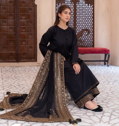 Heavy Roman Silk Black Colour Pakistani Suit