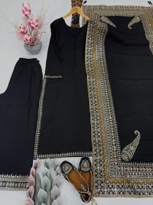 Heavy Roman Silk Black Colour Pakistani Suit