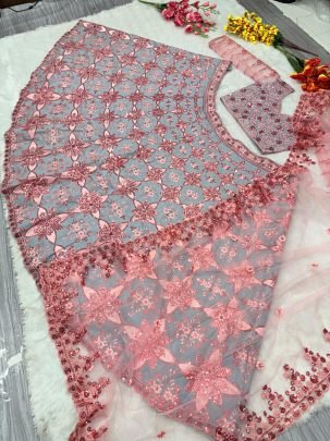 Heavy Sequins Work Mulberry Silk  Lehenga Choli With Dupatta