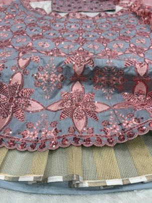 Heavy Sequins Work Mulberry Silk  Lehenga Choli With Dupatta