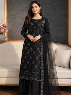 Heavy Soft Net Black Colour Palazzo Suit
