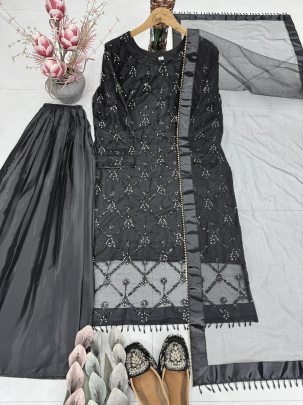 Heavy Soft Net Black Colour Palazzo Suit