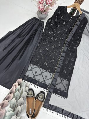 Heavy Soft Net Black Colour Palazzo Suit