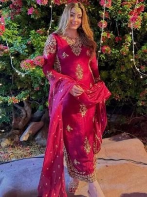 Heavy Vichtra Silk Sequences Work Red Ready Made suit