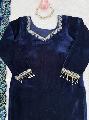 Heavy Viscose Velvet Blue Colour Suit