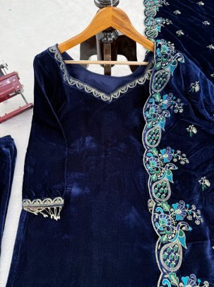Heavy Viscose Velvet Blue Colour Suit