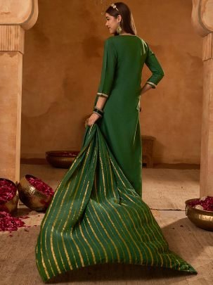 Heavy Work Green Colour Ready Made Suit