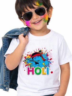 Holi Special Little Krishna Holi Print Kids T Shirt