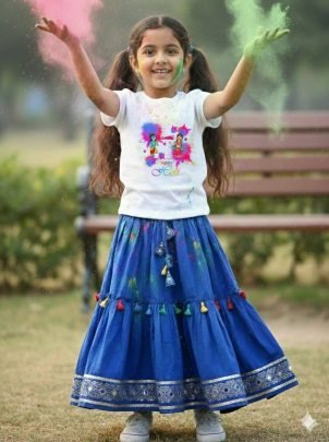 Holi Special Little Krishna Holi Print Little Girl T Shirt