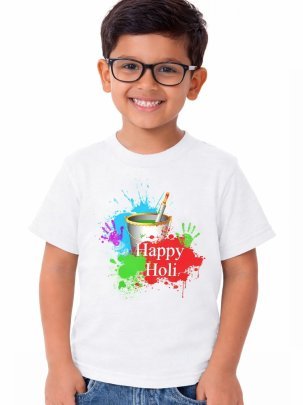 Holi Special Soft Lycra Polyester Printed Kids T Shirt