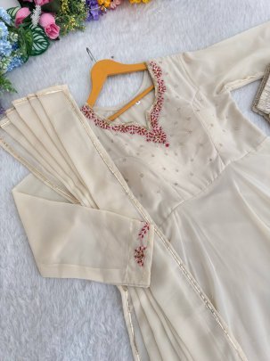 Ivory Designer Handwork Neck Anarkali Suit