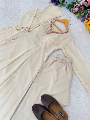 Ivory Designer Handwork Neck Anarkali Suit