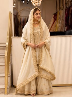 Ivory Royale Chinon Silk Designer Top Palazzo Suit