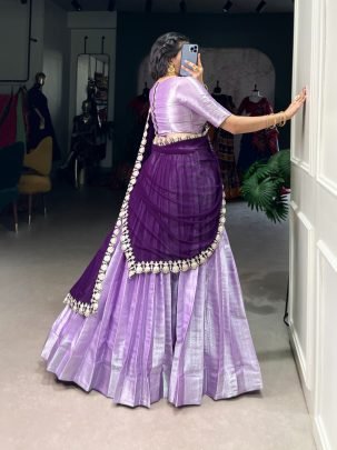 Jacquard Silk Lavender Colour South Indian Style Half Lehenga Saree