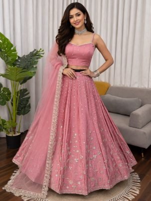Japan Satin Fabric Baby Pink Colour Lehenga