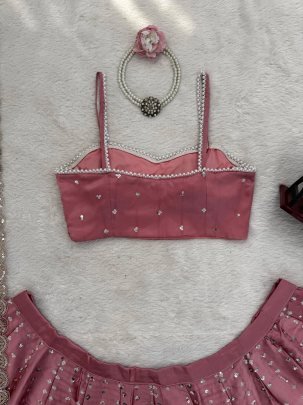 Japan Satin Fabric Baby Pink Colour Lehenga