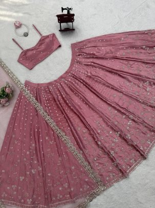 Japan Satin Fabric Baby Pink Colour Lehenga