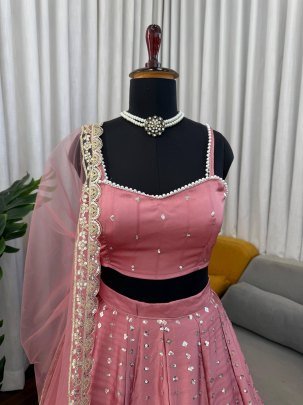 Japan Satin Fabric Baby Pink Colour Lehenga