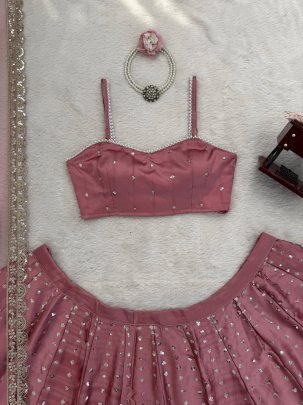 Japan Satin Fabric Baby Pink Colour Lehenga