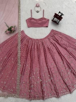 Japan Satin Fabric Baby Pink Colour Lehenga