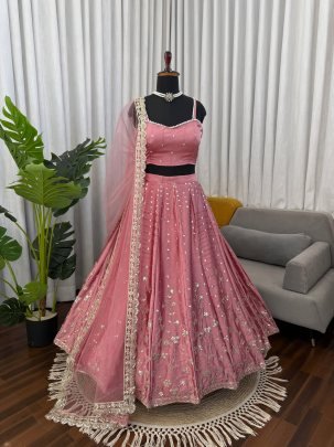 Japan Satin Fabric Baby Pink Colour Lehenga