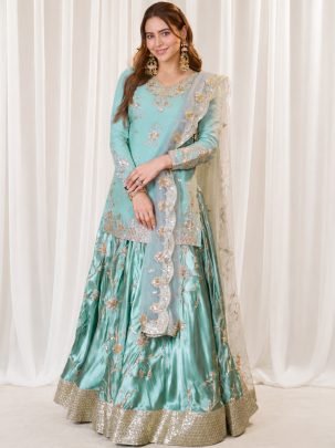 Japan Satin Fabric Sky Blue Colour Lehenga
