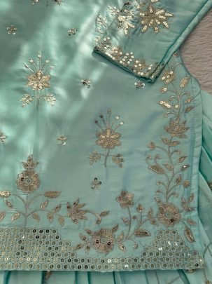 Japan Satin Fabric Sky Blue Colour Lehenga