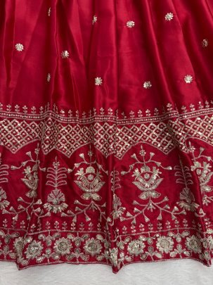 Japan Satin Red Colour Sequence Work Lehenga