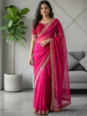 Jim Choo Fabric Sequence Work  Pink Colour  Saree