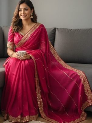 Jim Choo Fabric Sequence Work  Pink Colour  Saree