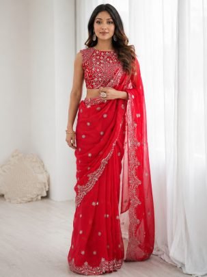 karvachauth  Special Red Colour Sequin Saree 